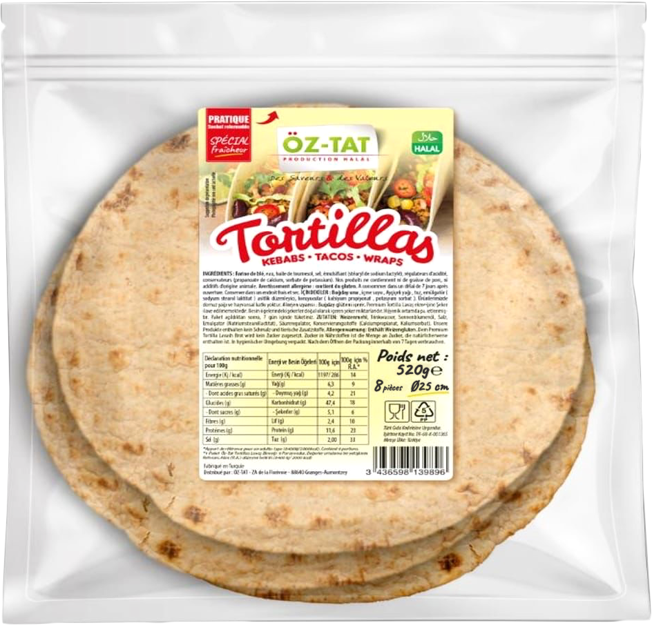 Pro-Inter | Oz tat 520g | Tortillas Premium 25cm x 8 
